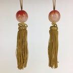 Japanese Hanging Scroll Weights Vtg Fuchin Red Glass Yellow Tassel FC279