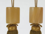 Japanese Hanging Scroll Weights Vtg Fuchin Stone Yellow Tassel FC301