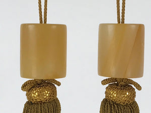Japanese Hanging Scroll Weights Vtg Fuchin Stone Yellow Tassel FC301