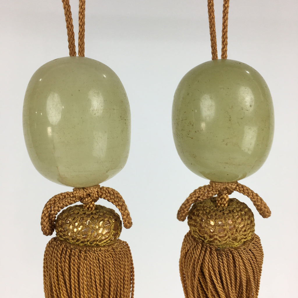 Japanese Hanging Scroll Weights Vtg Fuchin White Stone Yellow Tassel FC285