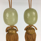Japanese Hanging Scroll Weights Vtg Fuchin White Stone Yellow Tassel FC285