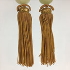 Japanese Hanging Scroll Weights Vtg Fuchin White Stone Yellow Tassel FC285