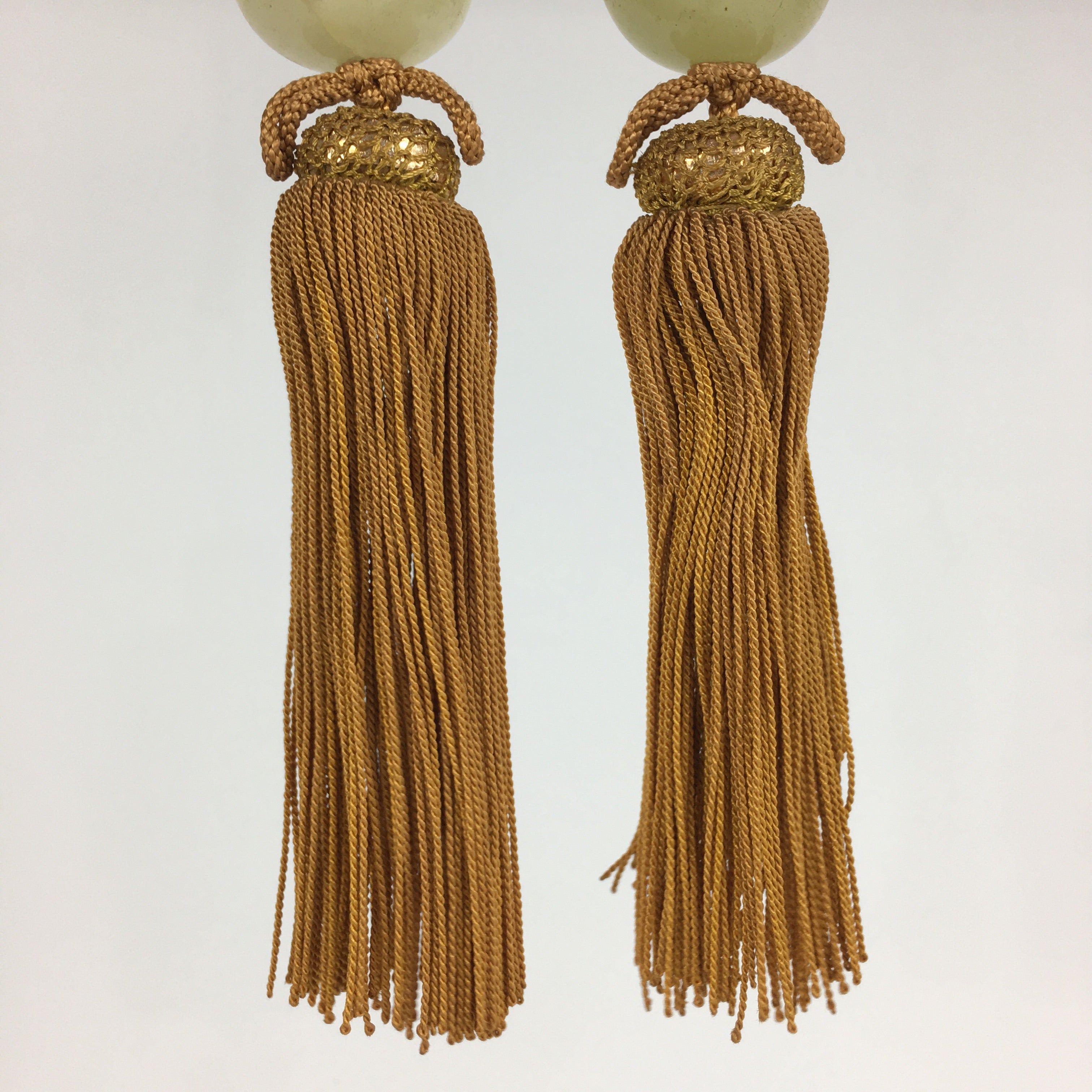 Japanese Hanging Scroll Weights Vtg Fuchin White Stone Yellow Tassel FC285