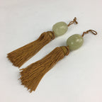 Japanese Hanging Scroll Weights Vtg Fuchin White Stone Yellow Tassel FC285