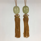Japanese Hanging Scroll Weights Vtg Fuchin White Stone Yellow Tassel FC285