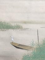 Japanese Hanging Scroll White Heron On A Boat Picture Kakejiku Kakemono SC788