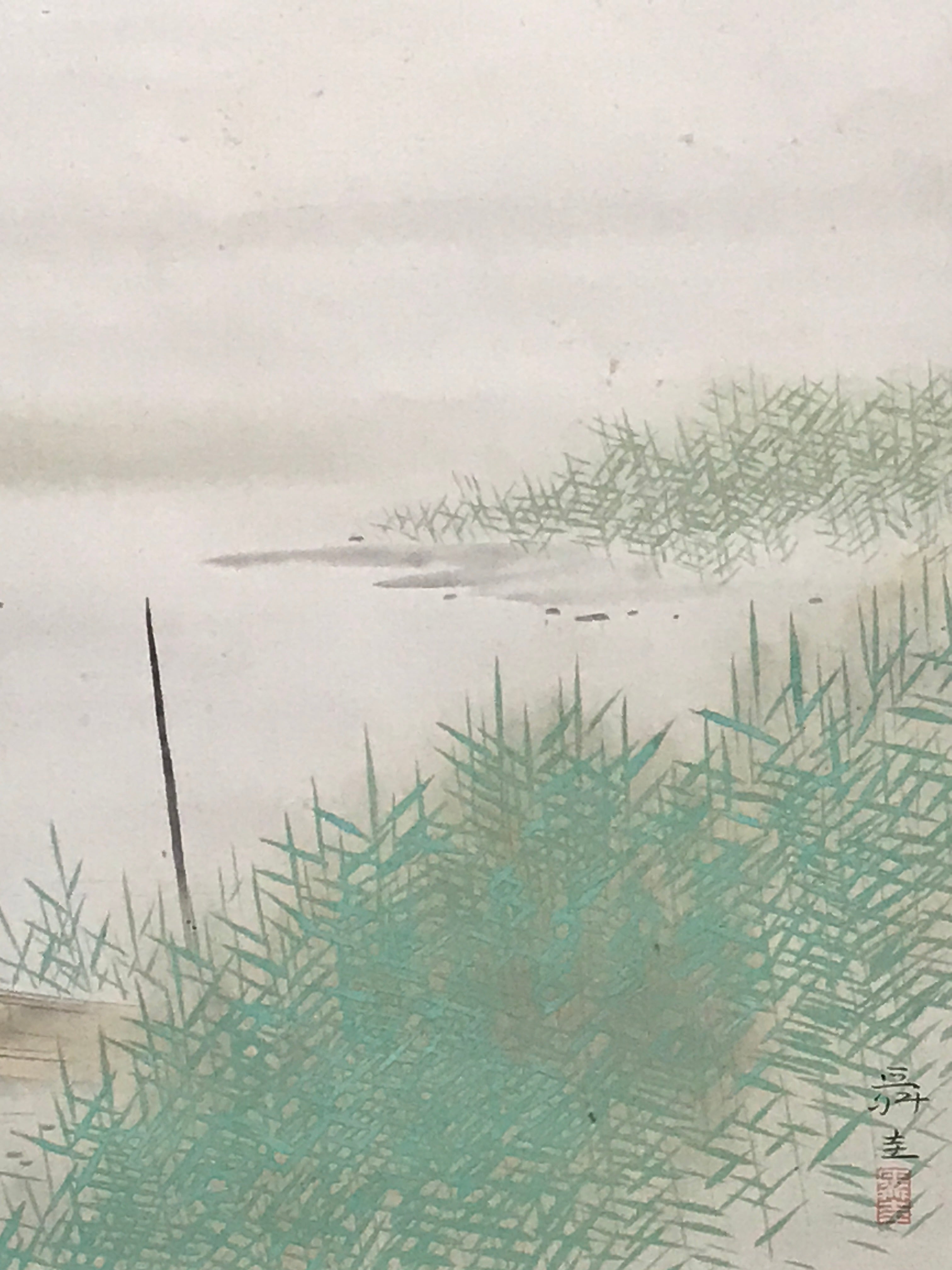 Japanese Hanging Scroll White Heron On A Boat Picture Kakejiku Kakemono SC788