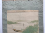 Japanese Hanging Scroll White Heron On A Boat Picture Kakejiku Kakemono SC788