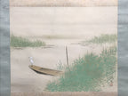 Japanese Hanging Scroll White Heron On A Boat Picture Kakejiku Kakemono SC788