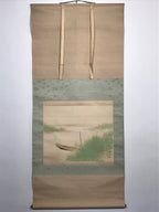 Japanese Hanging Scroll White Heron On A Boat Picture Kakejiku Kakemono SC788