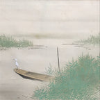 Japanese Hanging Scroll White Heron On A Boat Picture Kakejiku Kakemono SC788