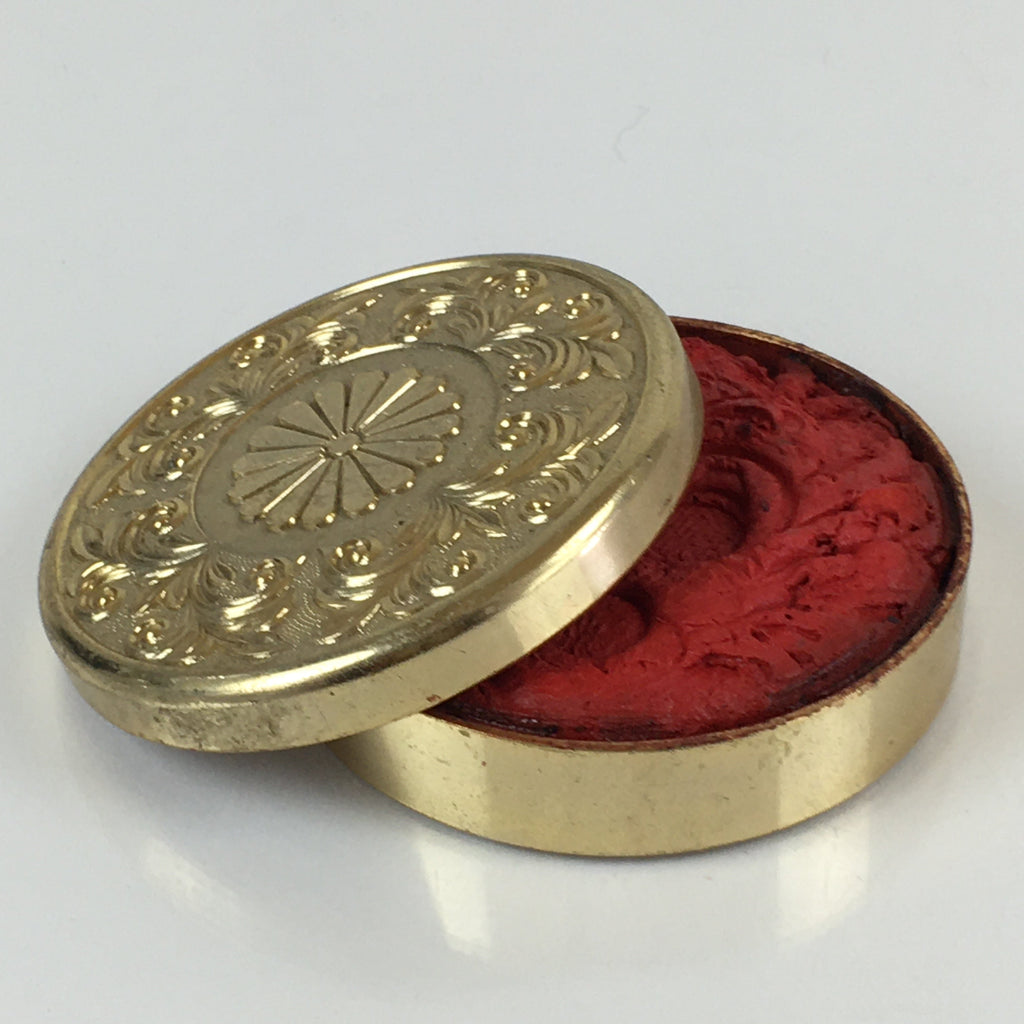 Japanese Hanko Ink pad Case Gold Chrysanthemum Crest Red 24KGP Shuniku JK396