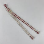 Japanese Haori Himo Ties Kimono Jacket Vtg Kimono Accessory Silk White Red OJ189