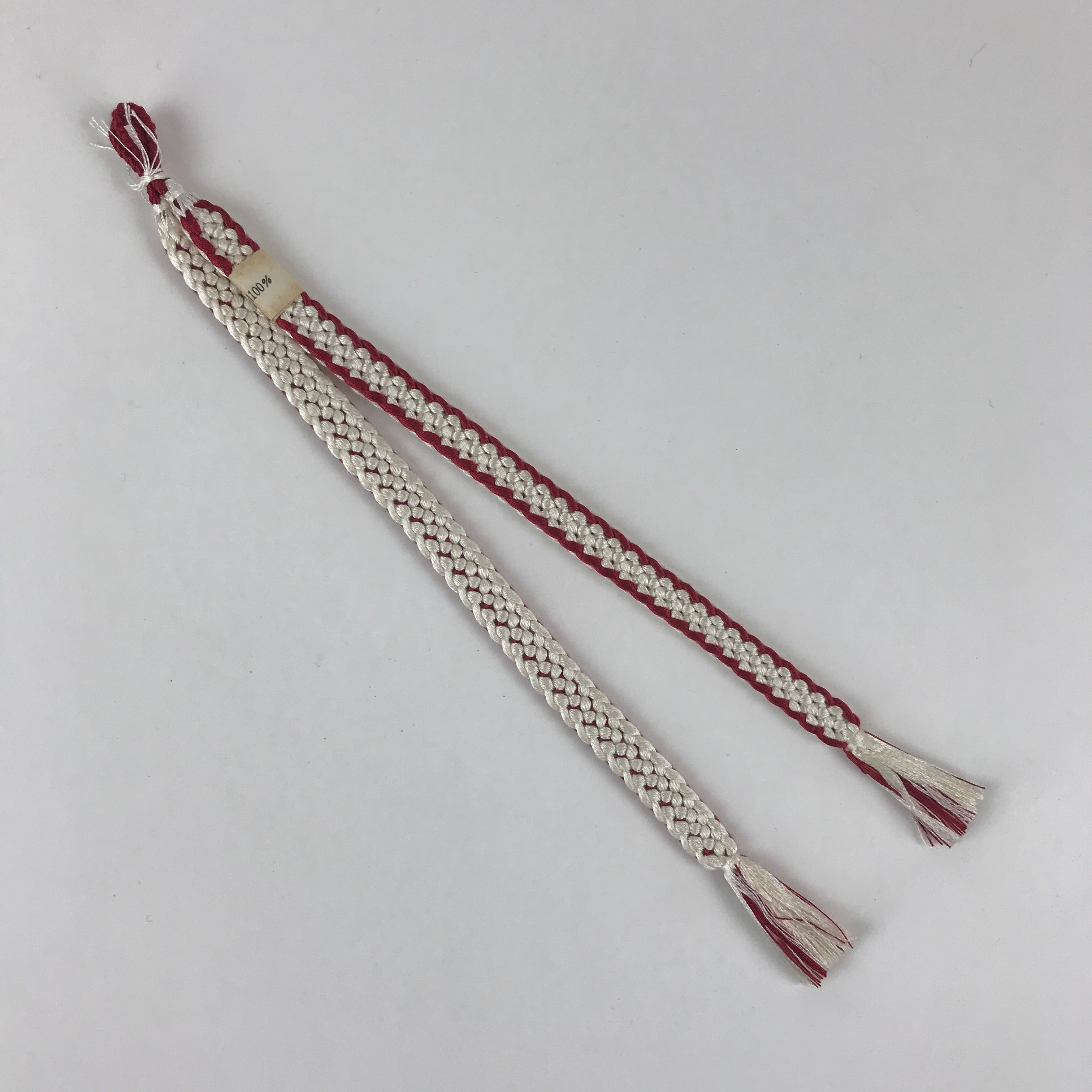 Japanese Haori Himo Ties Kimono Jacket Vtg Kimono Accessory Silk White Red OJ189