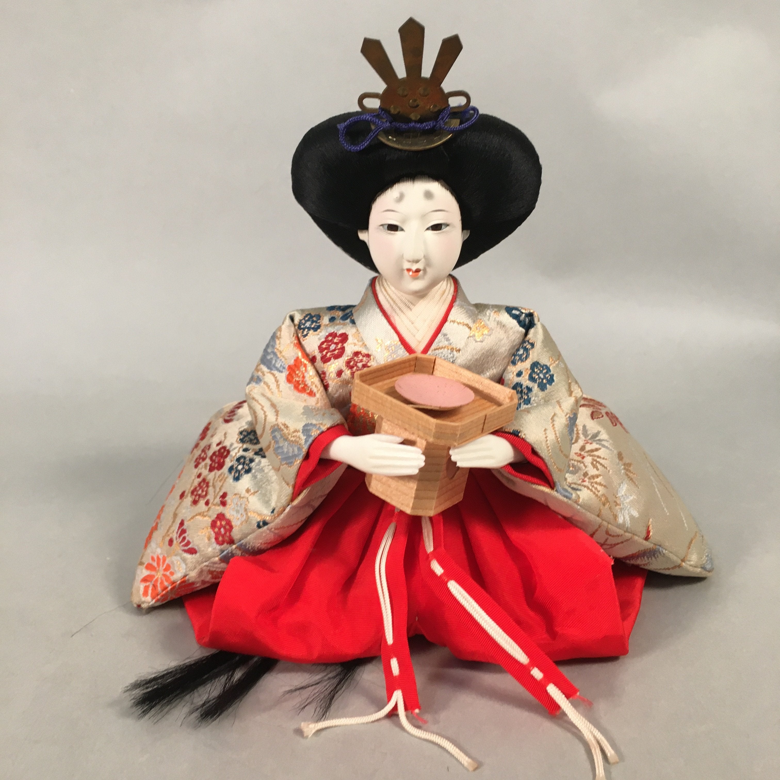 Japanese Hina Doll Court Lady Vtg Girls Day Decor Kimono Woman Sitting ID369