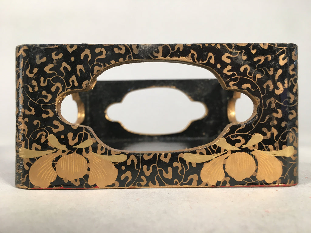 Japanese Hina Doll Furniture Lunch Box Stand Vtg Jubako Black Gold Makie ID288