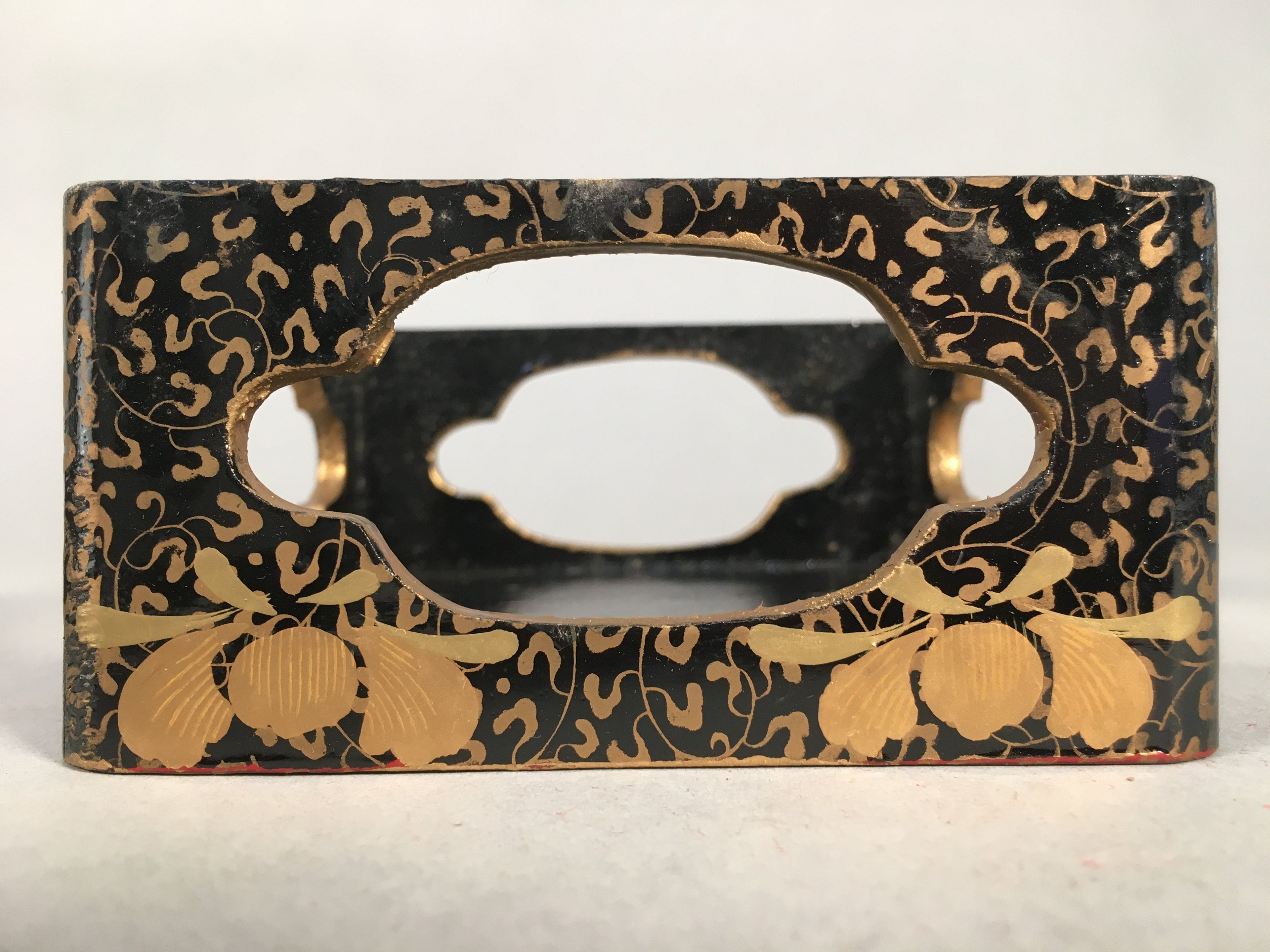 Japanese Hina Doll Furniture Lunch Box Stand Vtg Jubako Black Gold Makie ID288