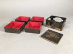 Japanese Hina Doll Furniture Lunch Box Stand Vtg Jubako Black Gold Makie ID288