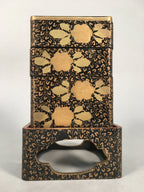 Japanese Hina Doll Furniture Lunch Box Stand Vtg Jubako Black Gold Makie ID288