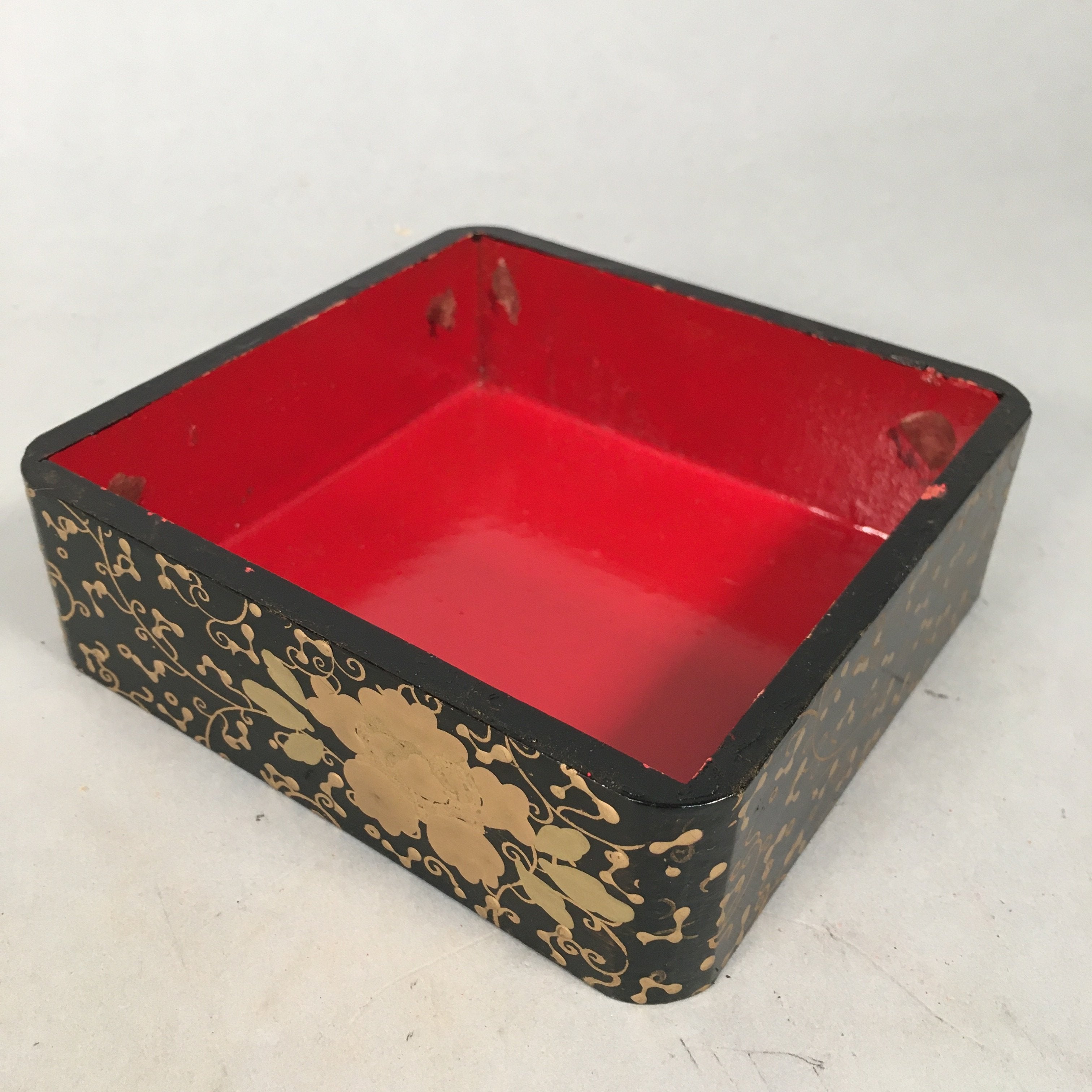 Japanese Hina Doll Furniture Lunch Box Stand Vtg Jubako Black Gold Makie PX519