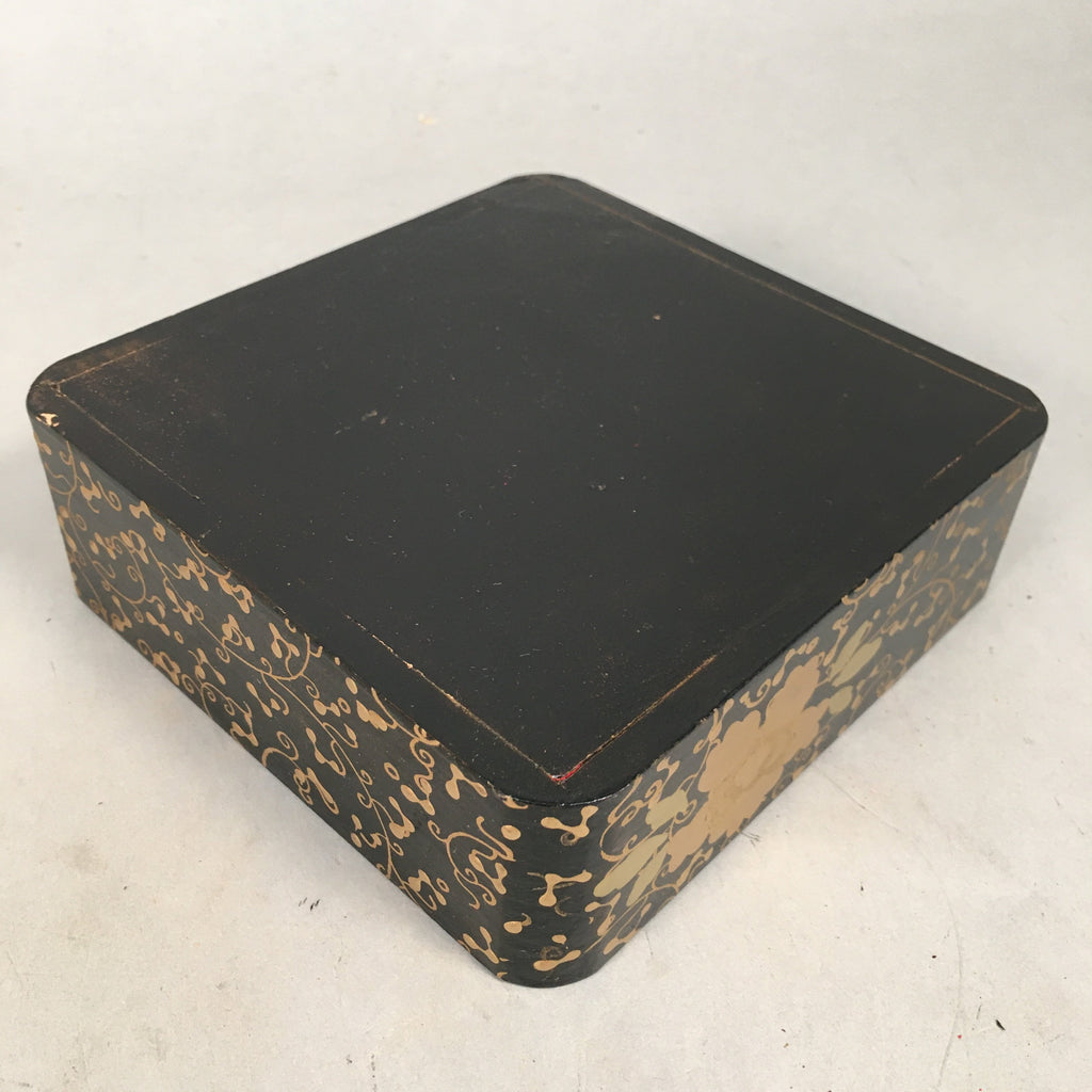 Japanese Hina Doll Furniture Lunch Box Stand Vtg Jubako Black Gold Makie PX519