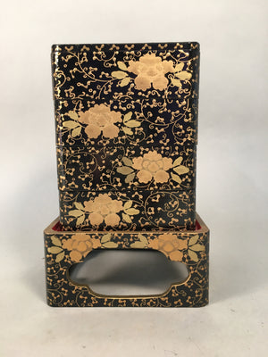 Japanese Hina Doll Furniture Lunch Box Stand Vtg Jubako Black Gold Makie PX519