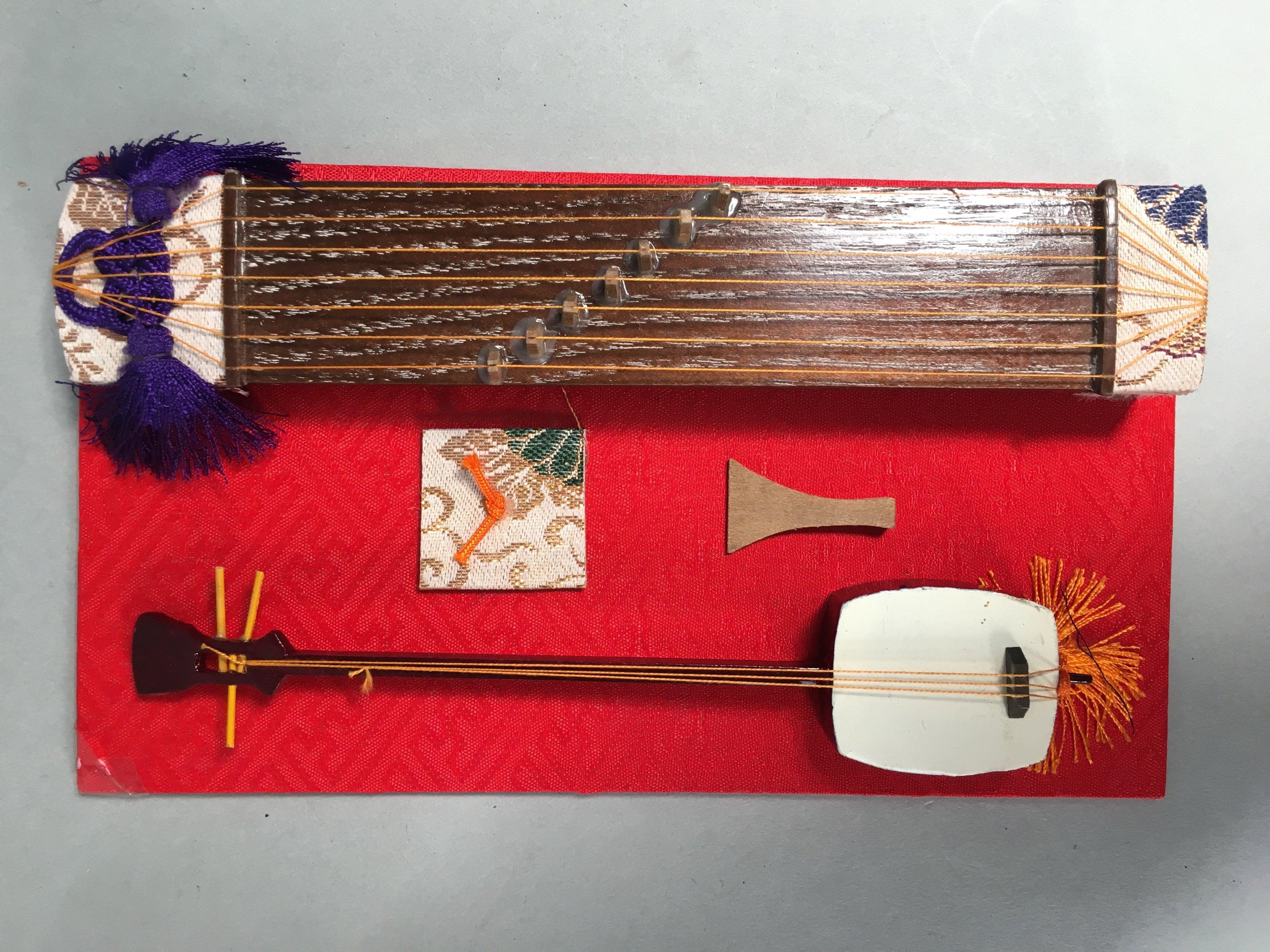 Japanese Hina Doll Furniture Vtg Wooden Harp Koto Shamisen Stand ID348