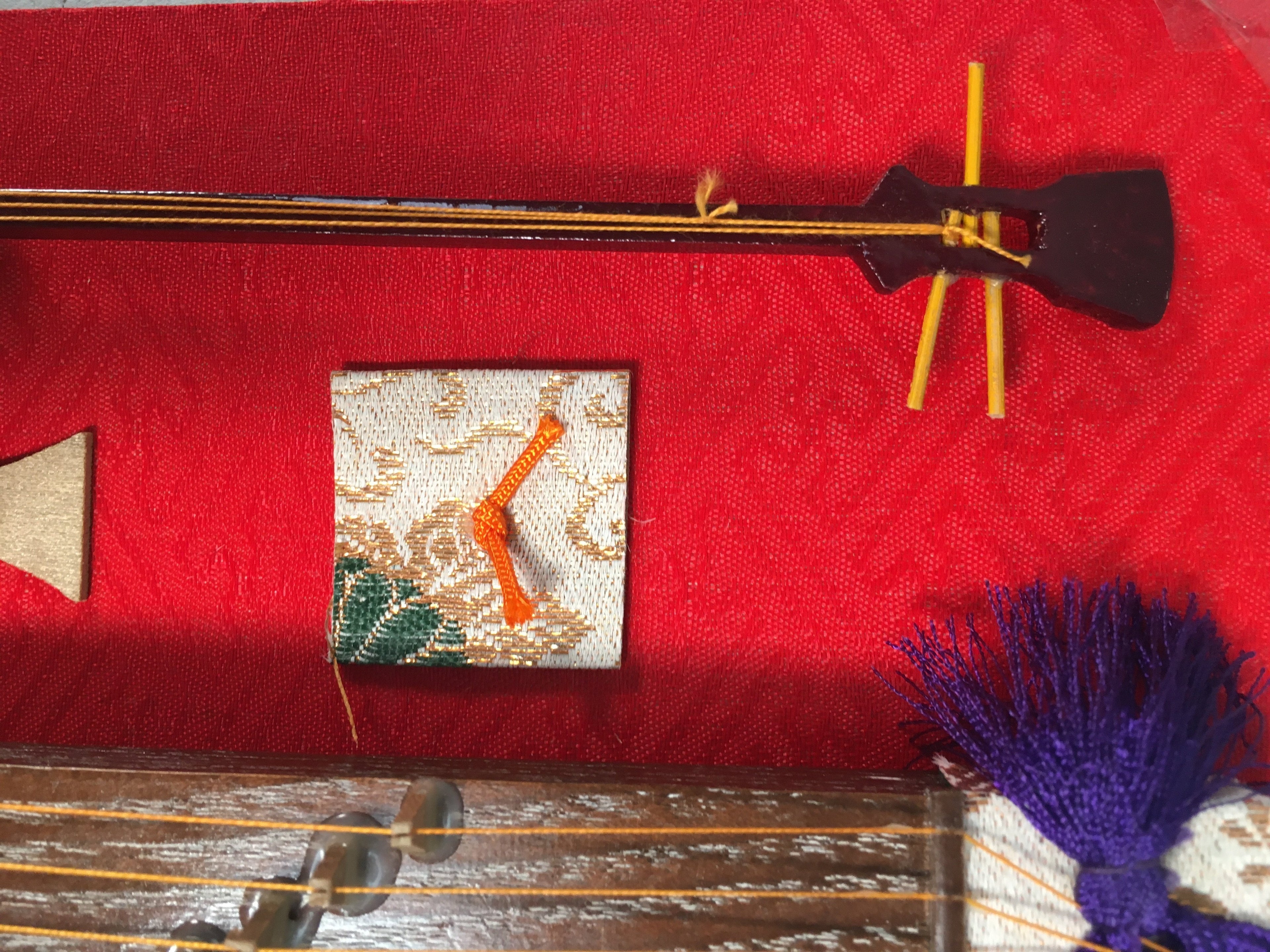 Japanese Hina Doll Furniture Vtg Wooden Harp Koto Shamisen Stand ID348