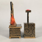 Japanese Hina Doll Furniture Wood Mirror Stand Sewing Box Vtg Black Makie ID289