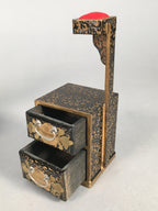 Japanese Hina Doll Furniture Wood Mirror Stand Sewing Box Vtg Black Makie ID289