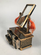 Japanese Hina Doll Furniture Wood Mirror Stand Sewing Box Vtg Black Makie ID289