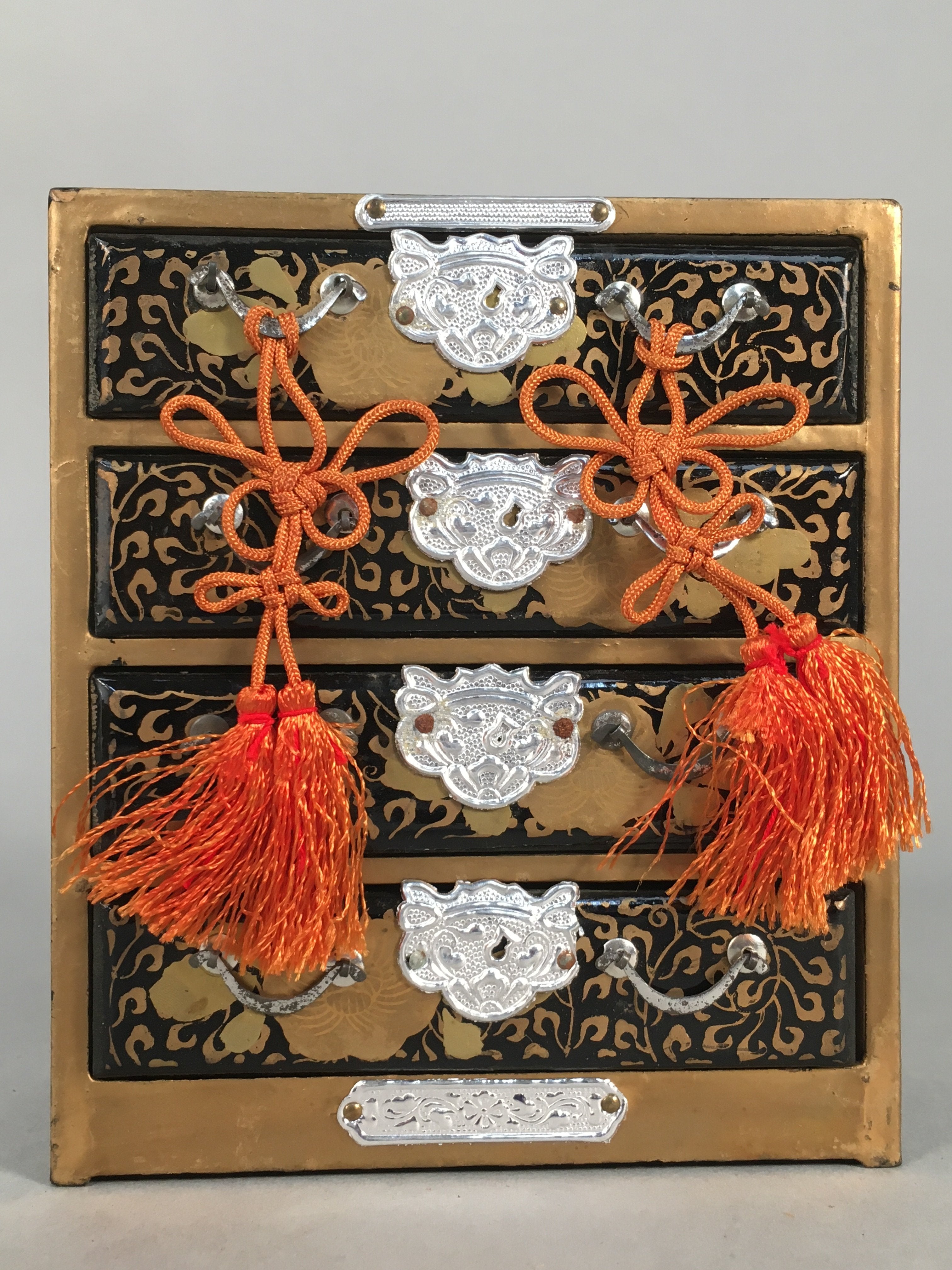 Japanese Hina Doll Lacquer Chest Vtg Girls Day Wood Decoration Makie ID290