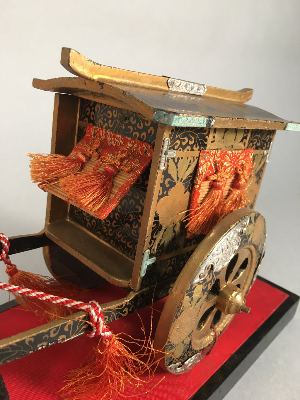 Japanese Hina Doll Lacquer Ox Carriage Stand Vtg Palanquin Miniature Girls Day I
