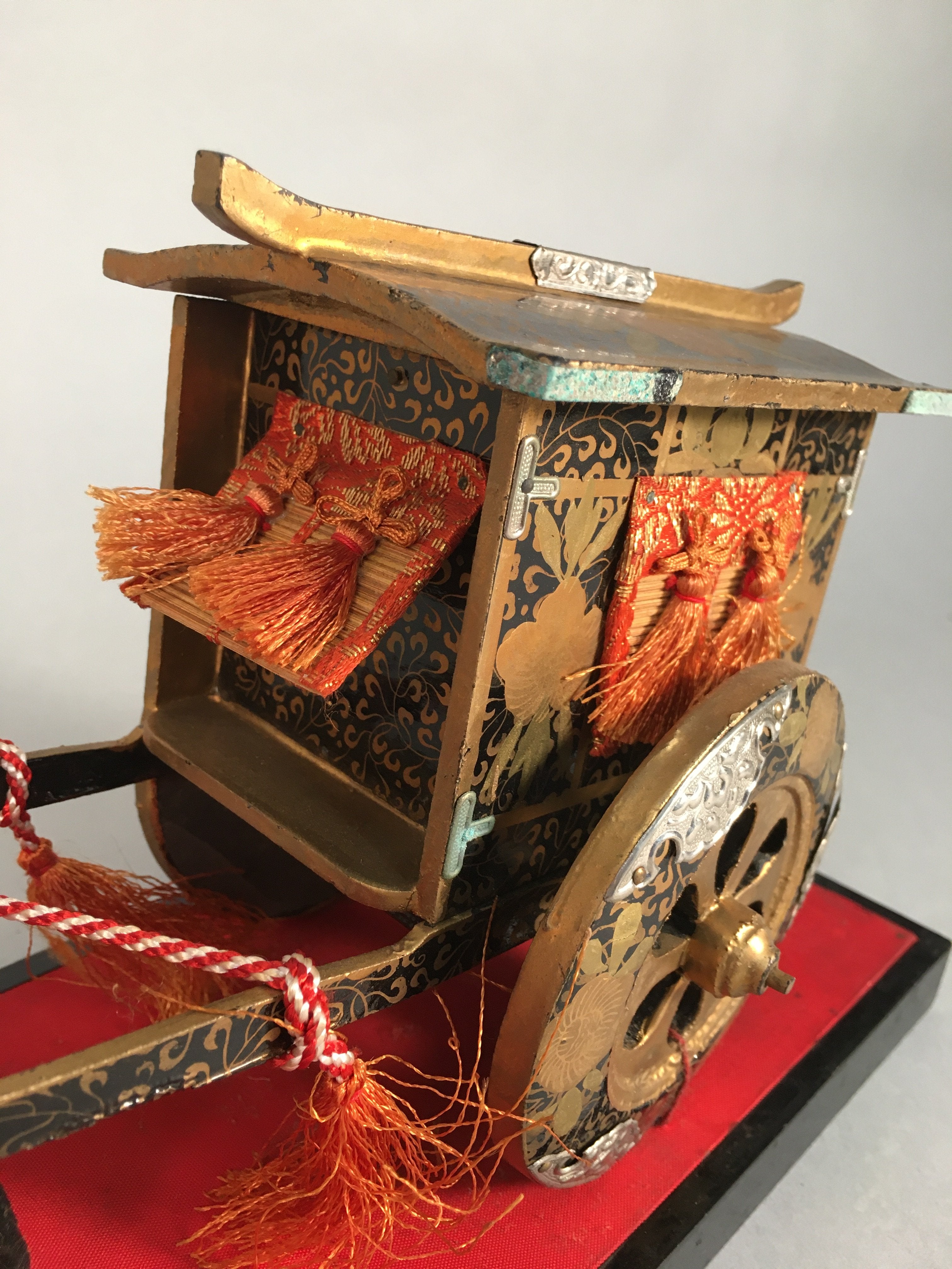 Japanese Hina Doll Lacquer Ox Carriage Stand Vtg Palanquin Miniature Girls Day I