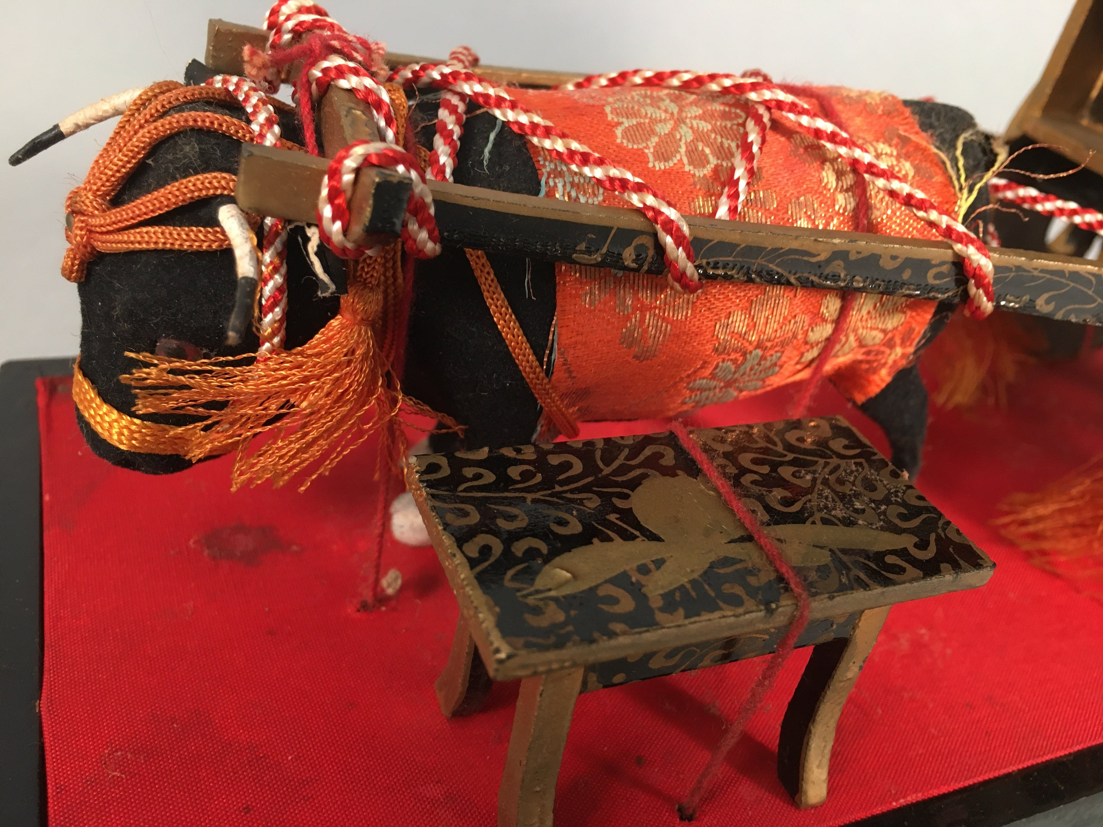 Japanese Hina Doll Lacquer Ox Carriage Stand Vtg Palanquin Miniature Girls Day I
