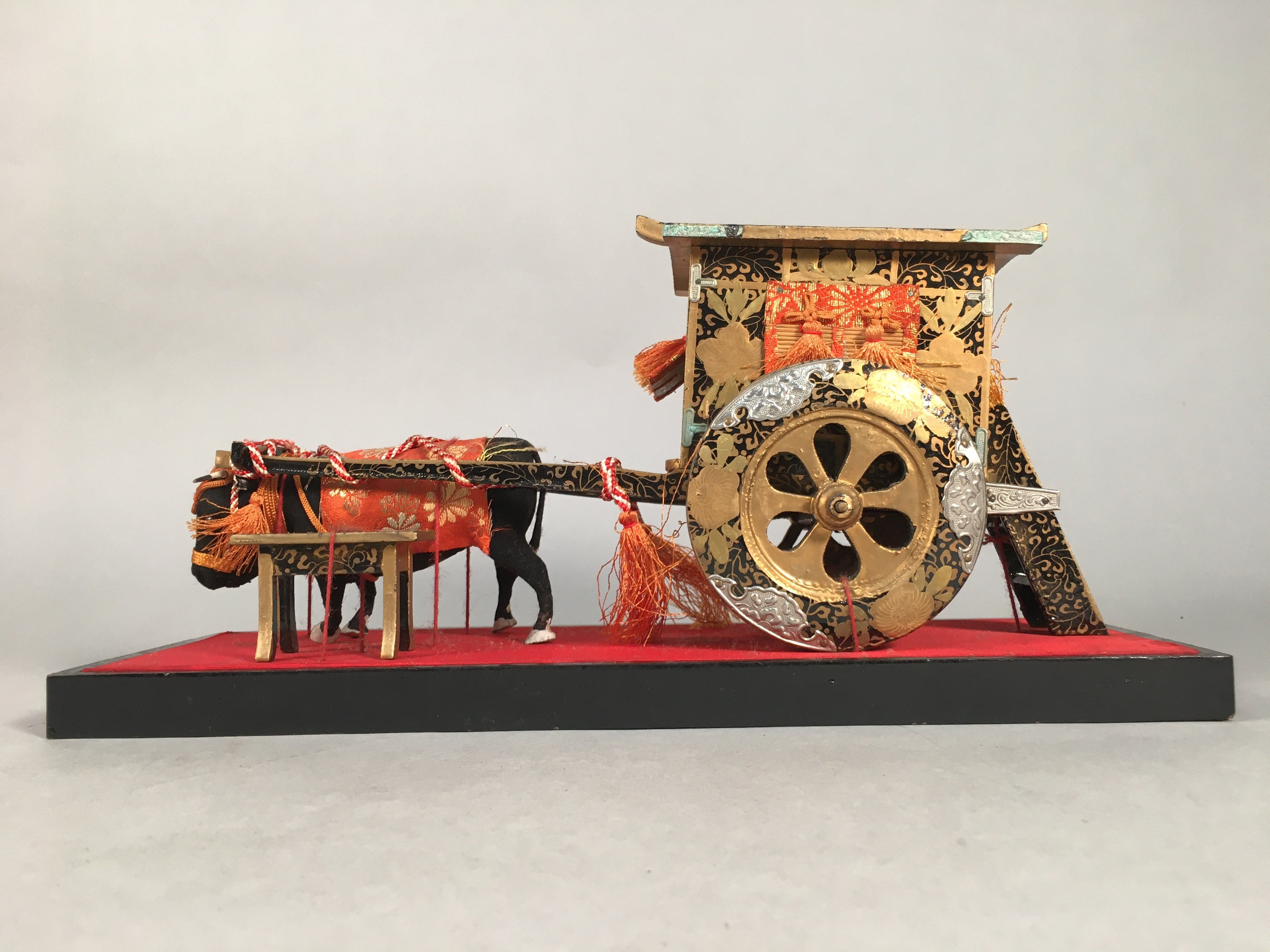 Japanese Hina Doll Lacquer Ox Carriage Stand Vtg Palanquin Miniature Girls Day I