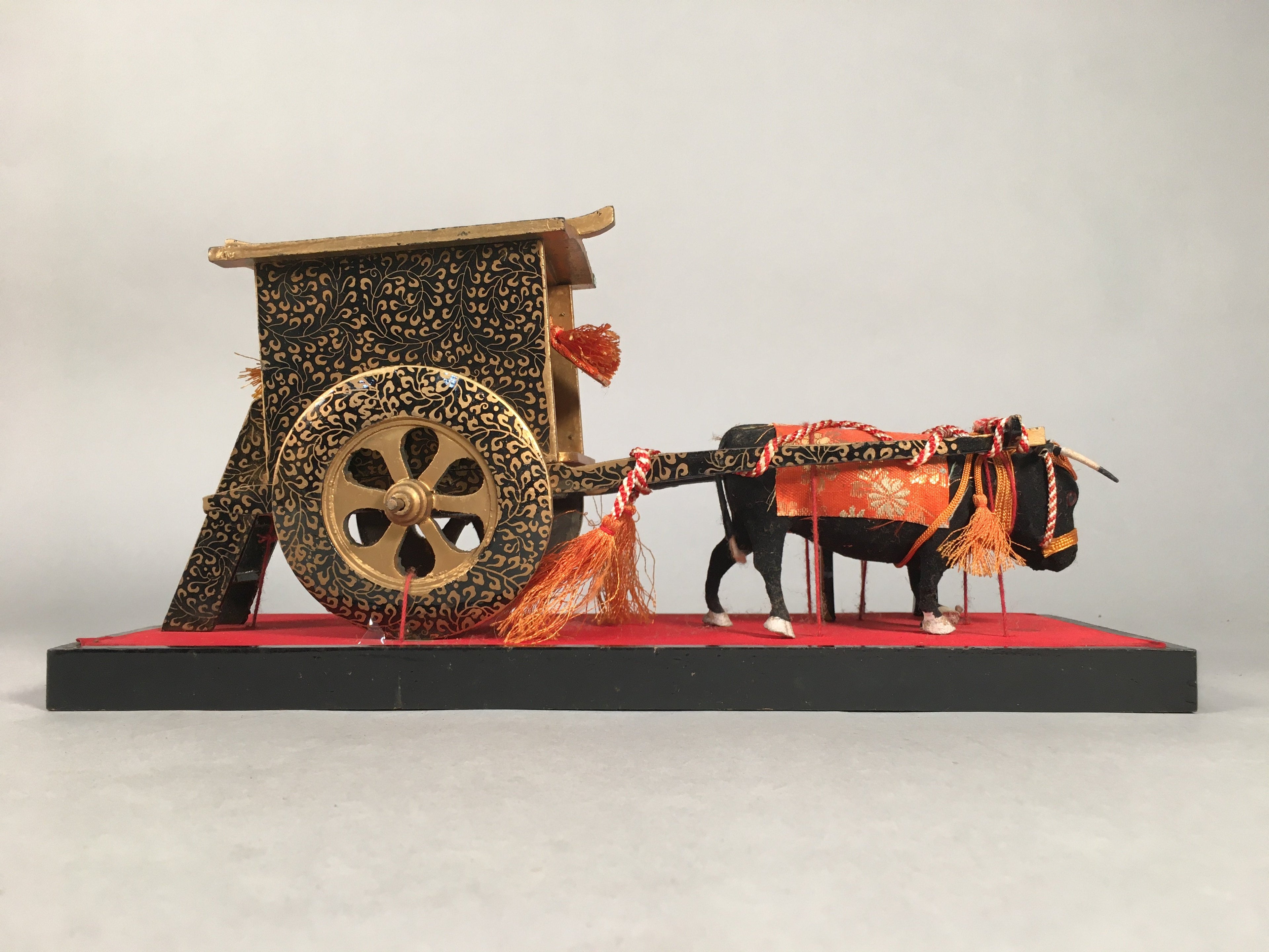 Japanese Hina Doll Lacquer Ox Carriage Stand Vtg Palanquin Miniature Girls Day I