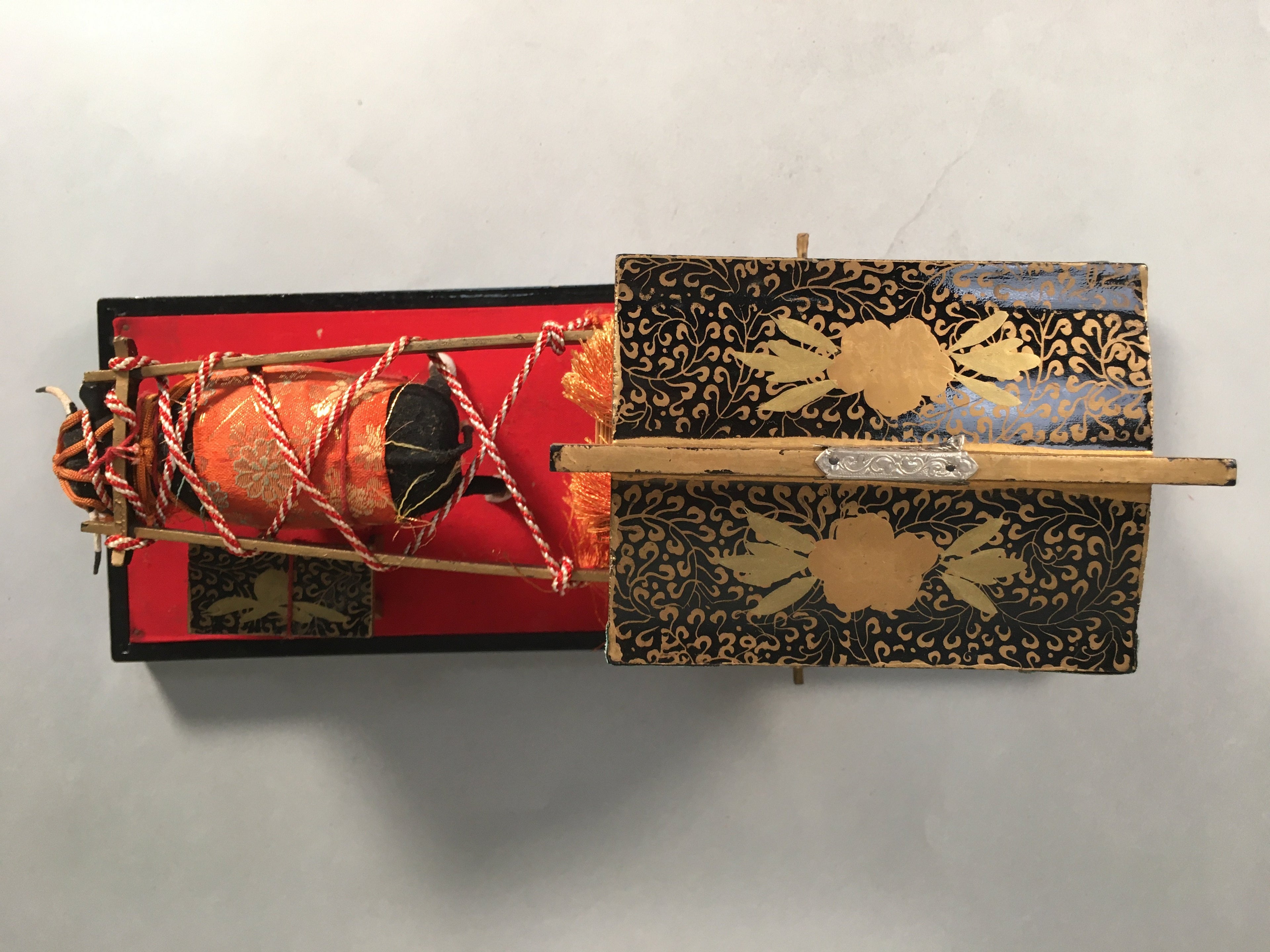 Japanese Hina Doll Lacquer Ox Carriage Stand Vtg Palanquin Miniature Girls Day I
