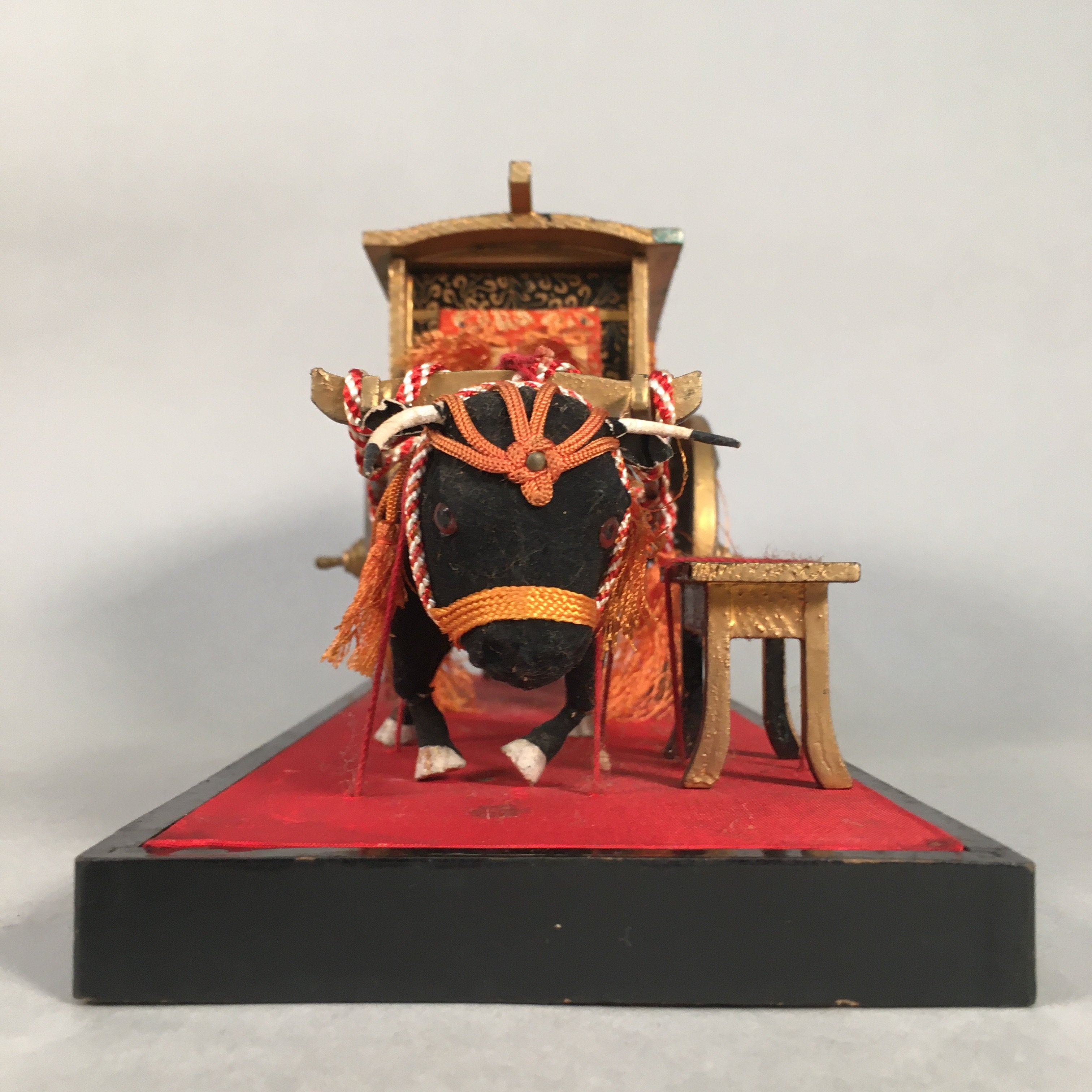 Japanese Hina Doll Lacquer Ox Carriage Stand Vtg Palanquin Miniature Girls Day I