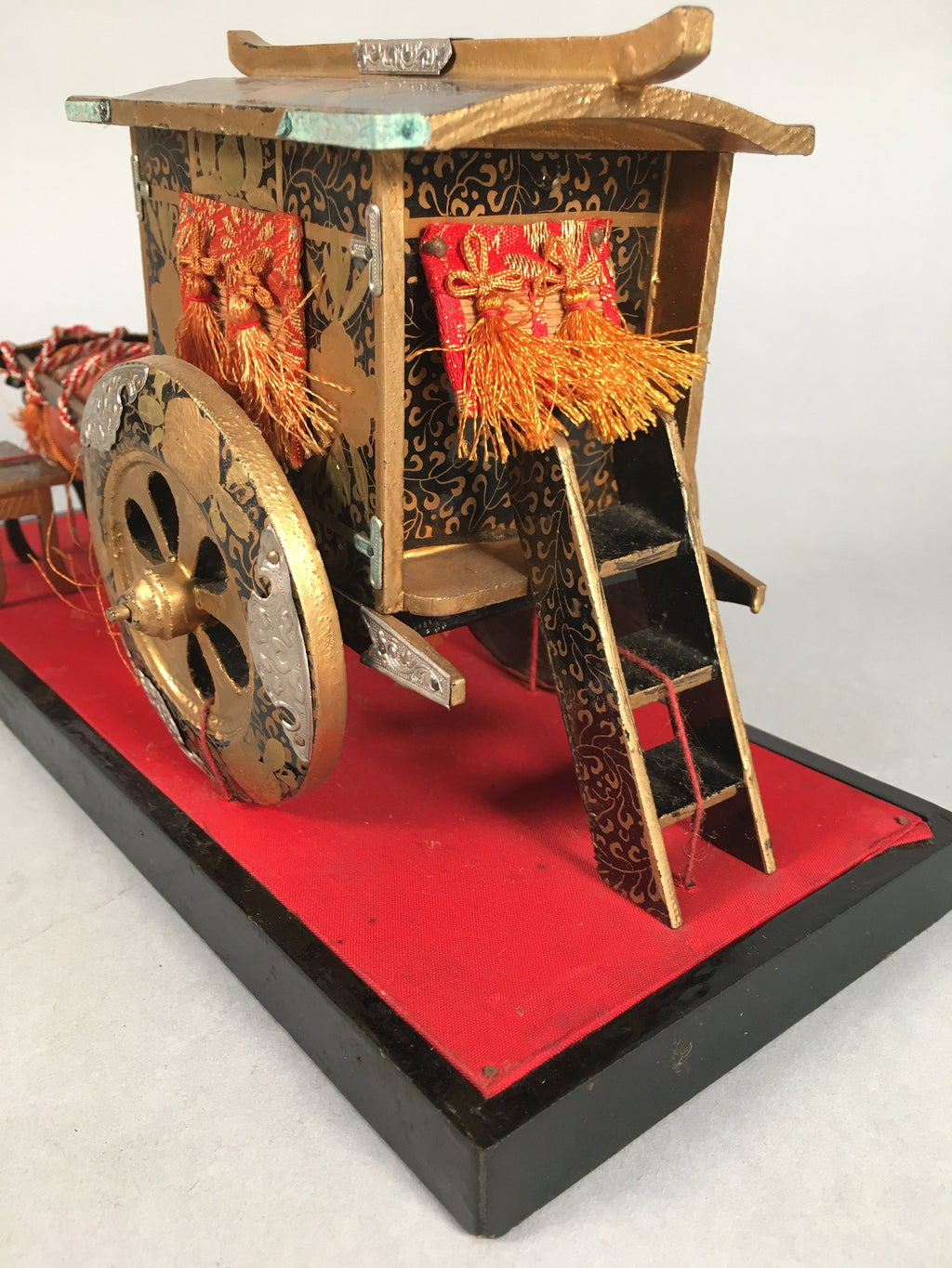 Japanese Hina Doll Lacquer Ox Carriage Stand Vtg Palanquin Miniature Girls Day I