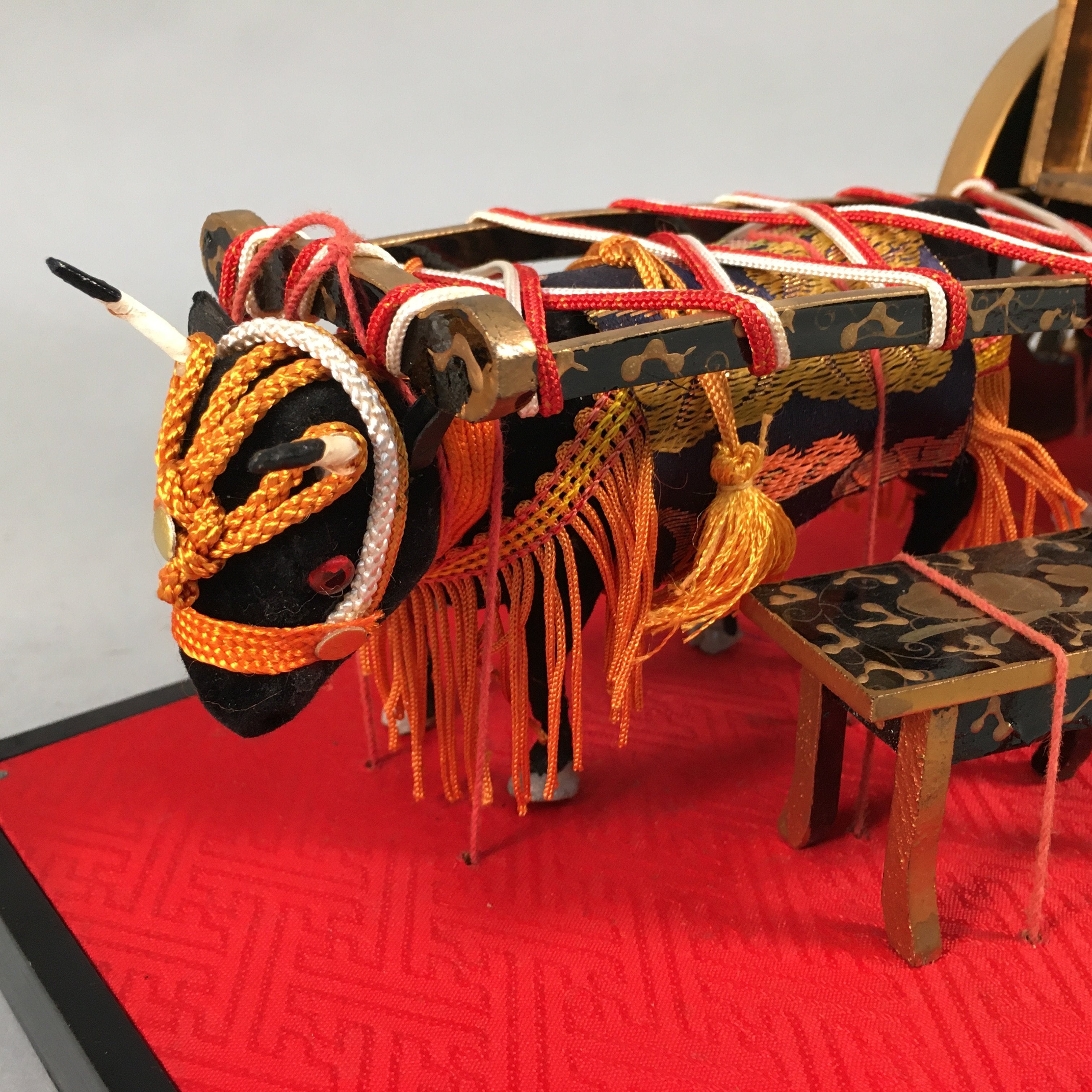 Japanese Hina Doll Lacquer Ox Carriage Stand Vtg Palanquin Miniature ID378