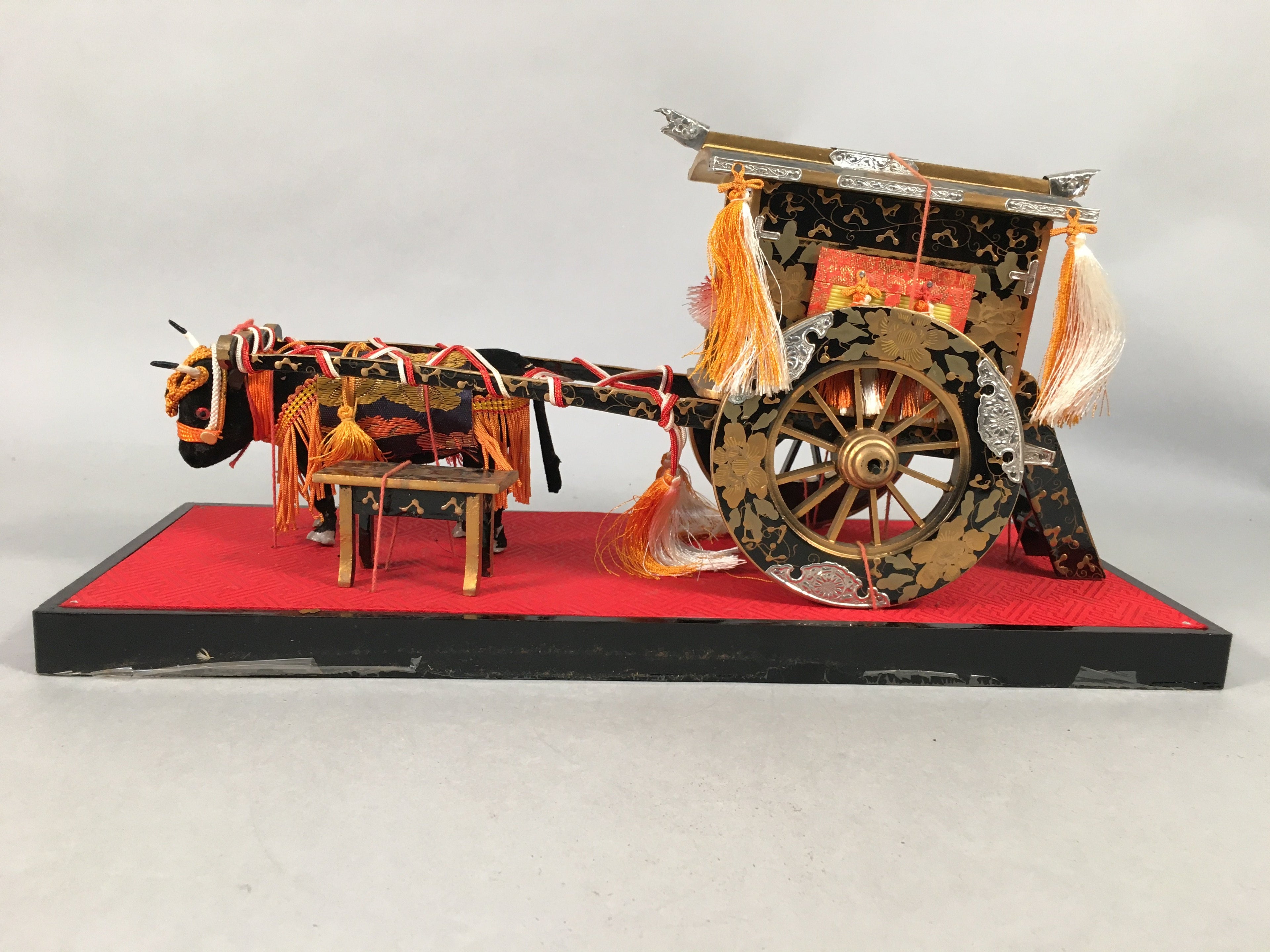 Japanese Hina Doll Lacquer Ox Carriage Stand Vtg Palanquin Miniature ID378