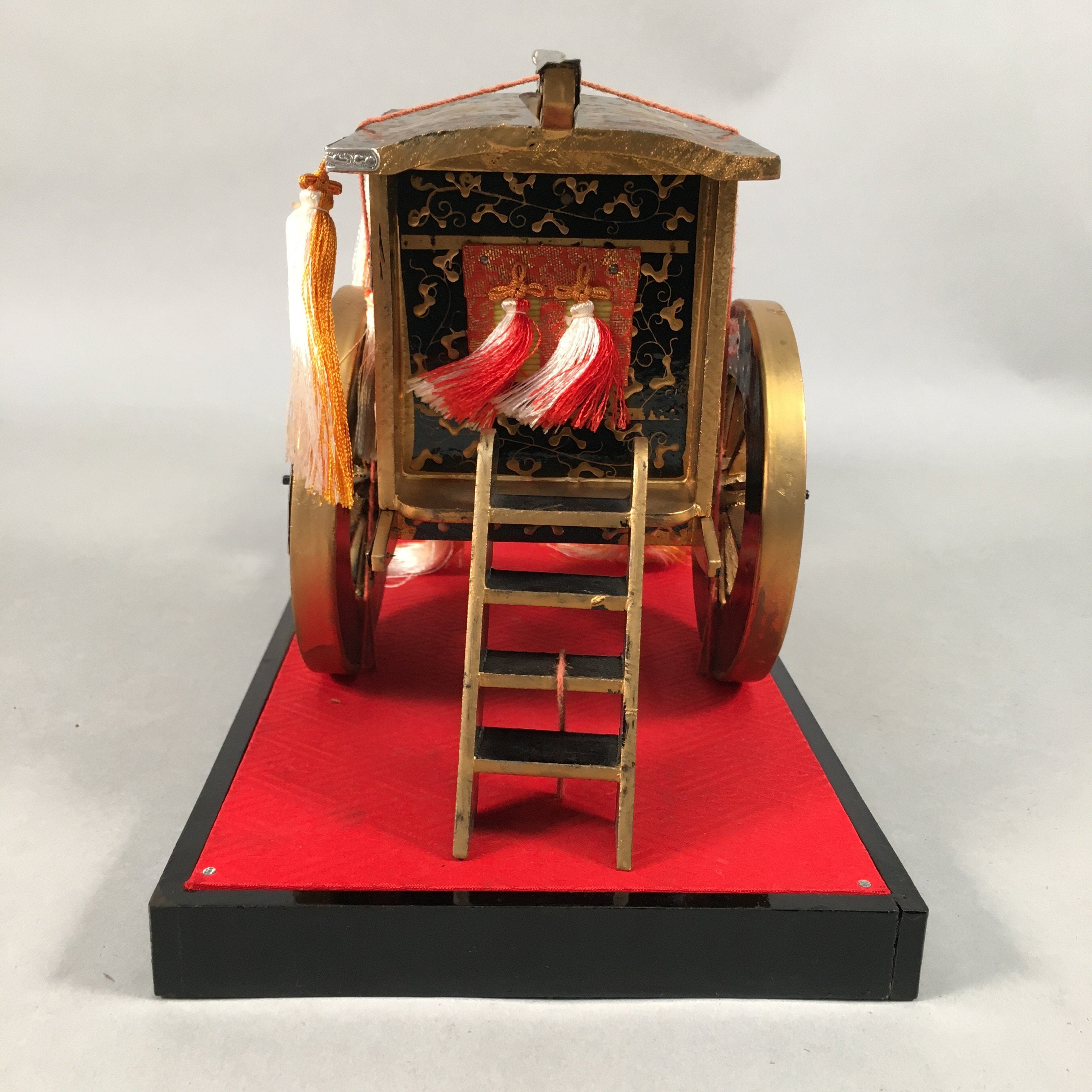 Japanese Hina Doll Lacquer Ox Carriage Stand Vtg Palanquin Miniature ID378
