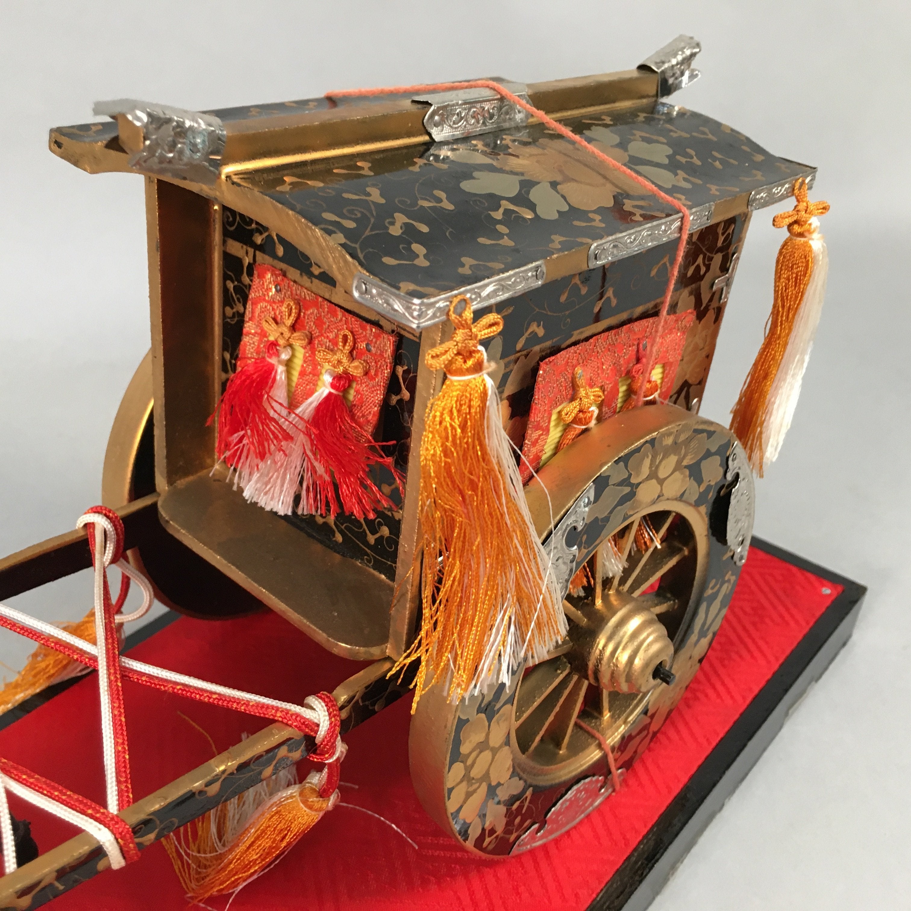 Japanese Hina Doll Lacquer Ox Carriage Stand Vtg Palanquin Miniature ID378