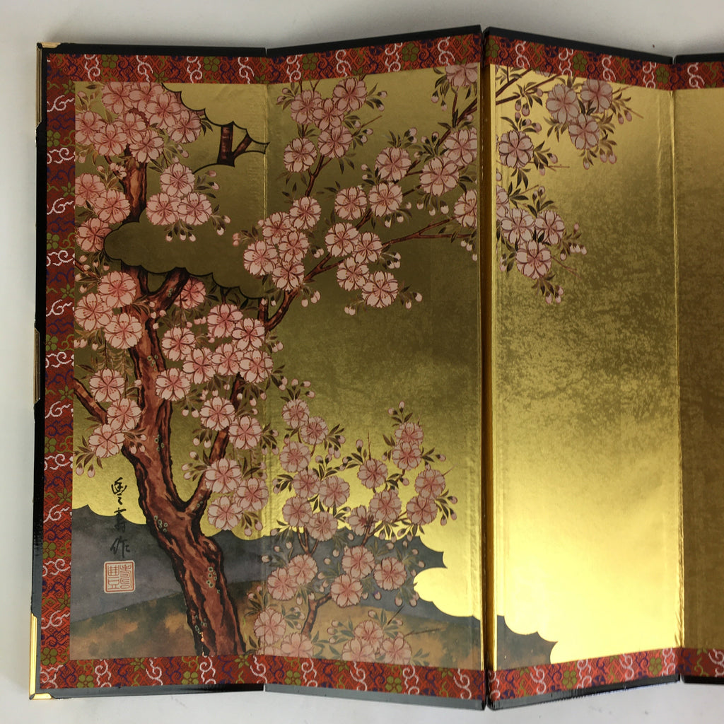 Japanese Hina Doll Miniature Furniture Vtg Gold Folding Screen Panel Byobu ID432