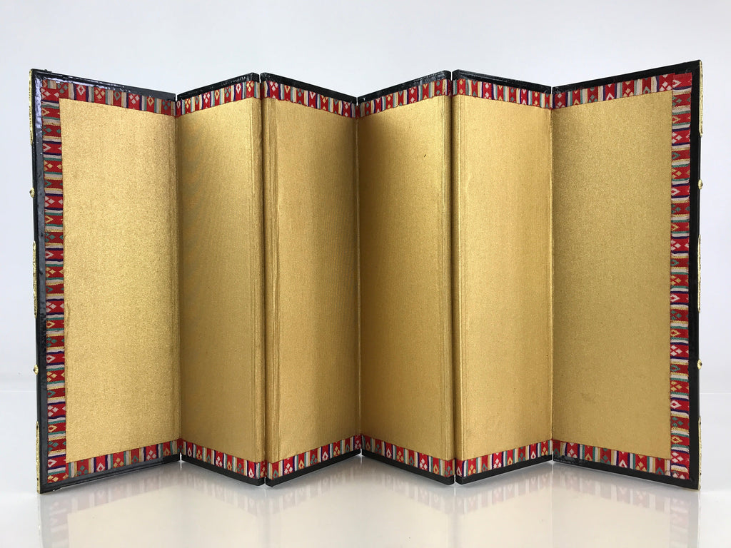 Japanese Hina Doll Miniature Furniture Vtg Gold Folding Screen Panel Byobu ID475