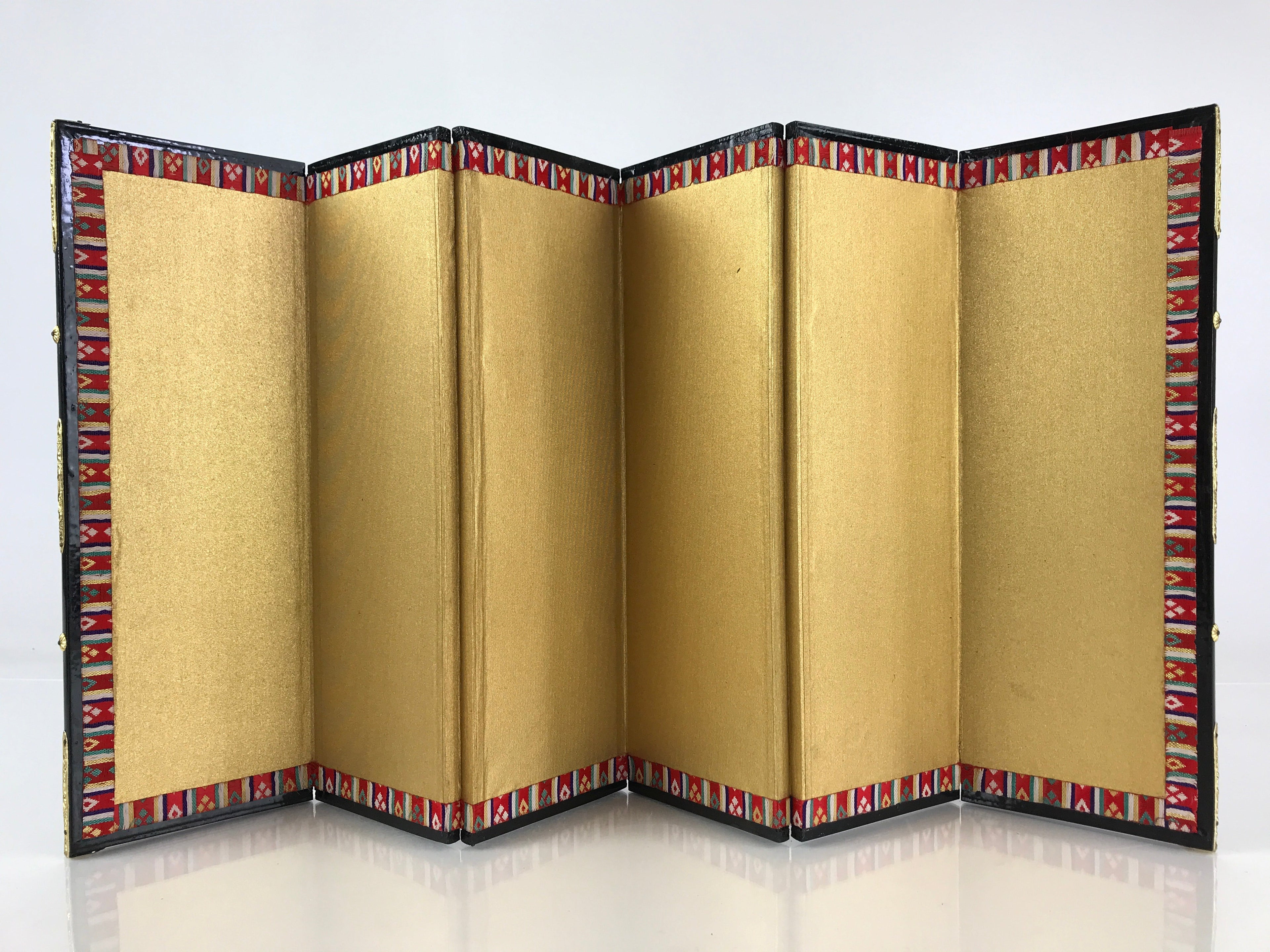 Japanese Hina Doll Miniature Furniture Vtg Gold Folding Screen Panel Byobu ID475