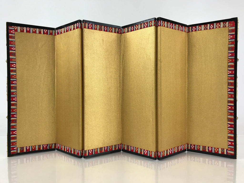 Japanese Hina Doll Miniature Furniture Vtg Gold Folding Screen Panel Byobu ID476
