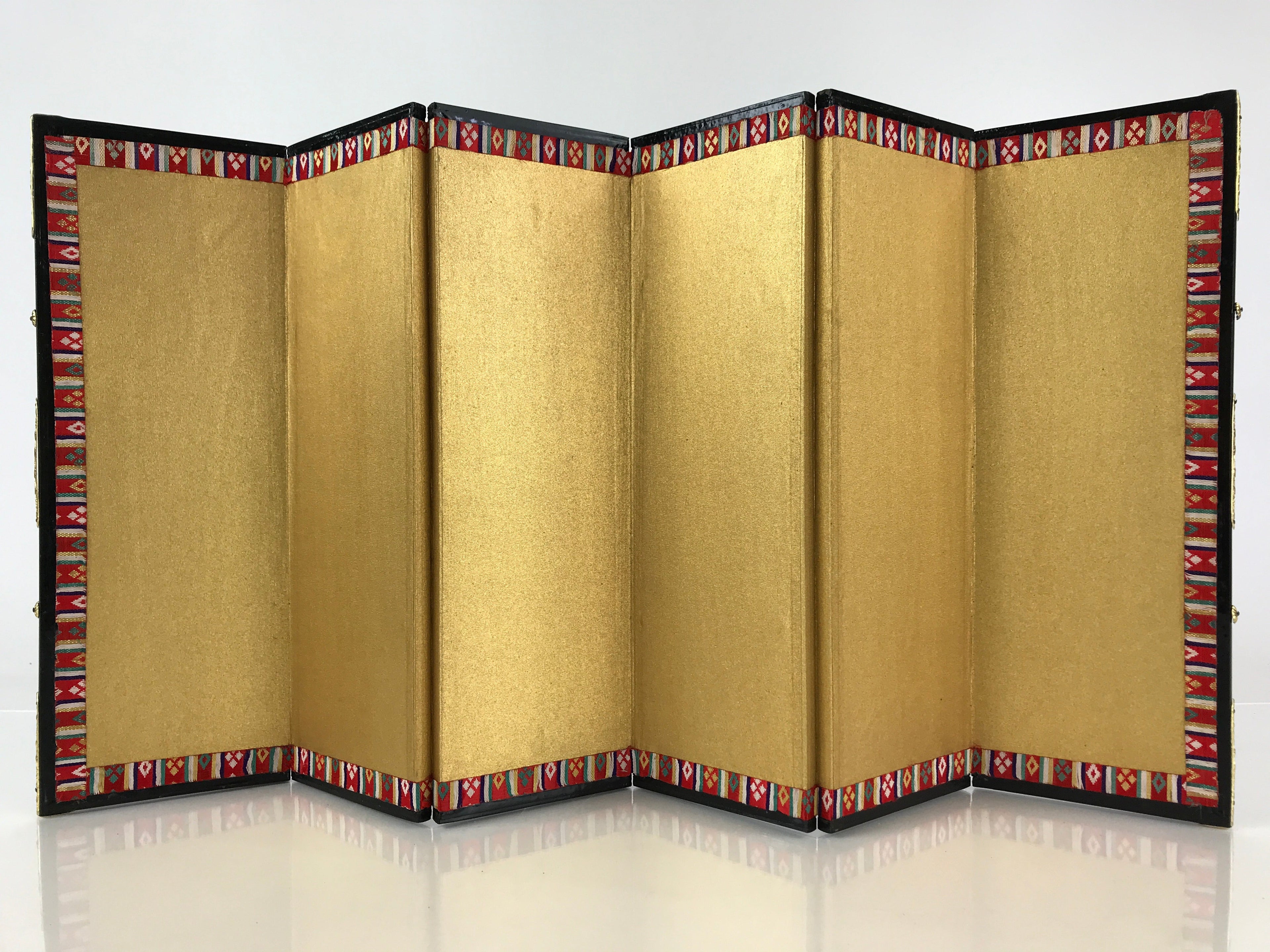 Japanese Hina Doll Miniature Furniture Vtg Gold Folding Screen Panel Byobu ID476