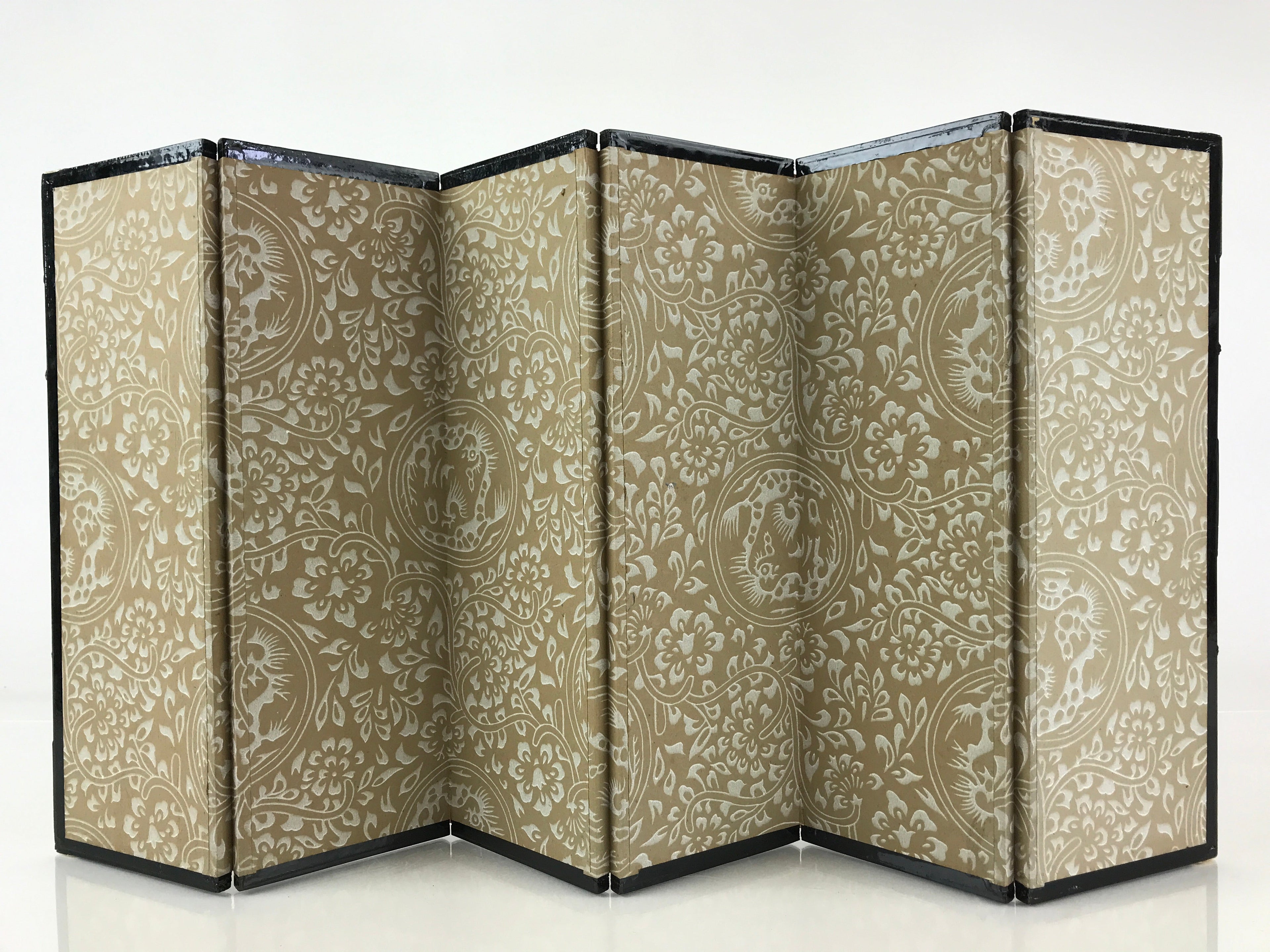 Japanese Hina Doll Miniature Furniture Vtg Gold Folding Screen Panel Byobu ID476